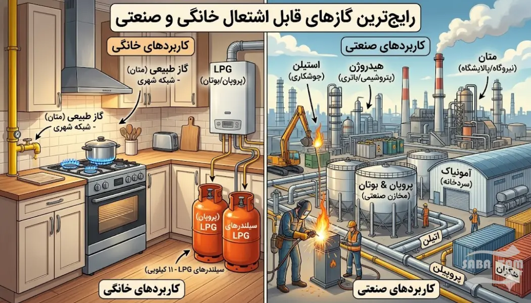 رایج ترین گازهای قابل اشتعال خانگی و صنعتی